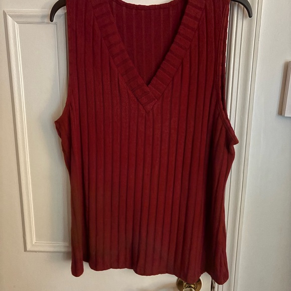 Sweaters - Red Ribbed Sleeveless Top